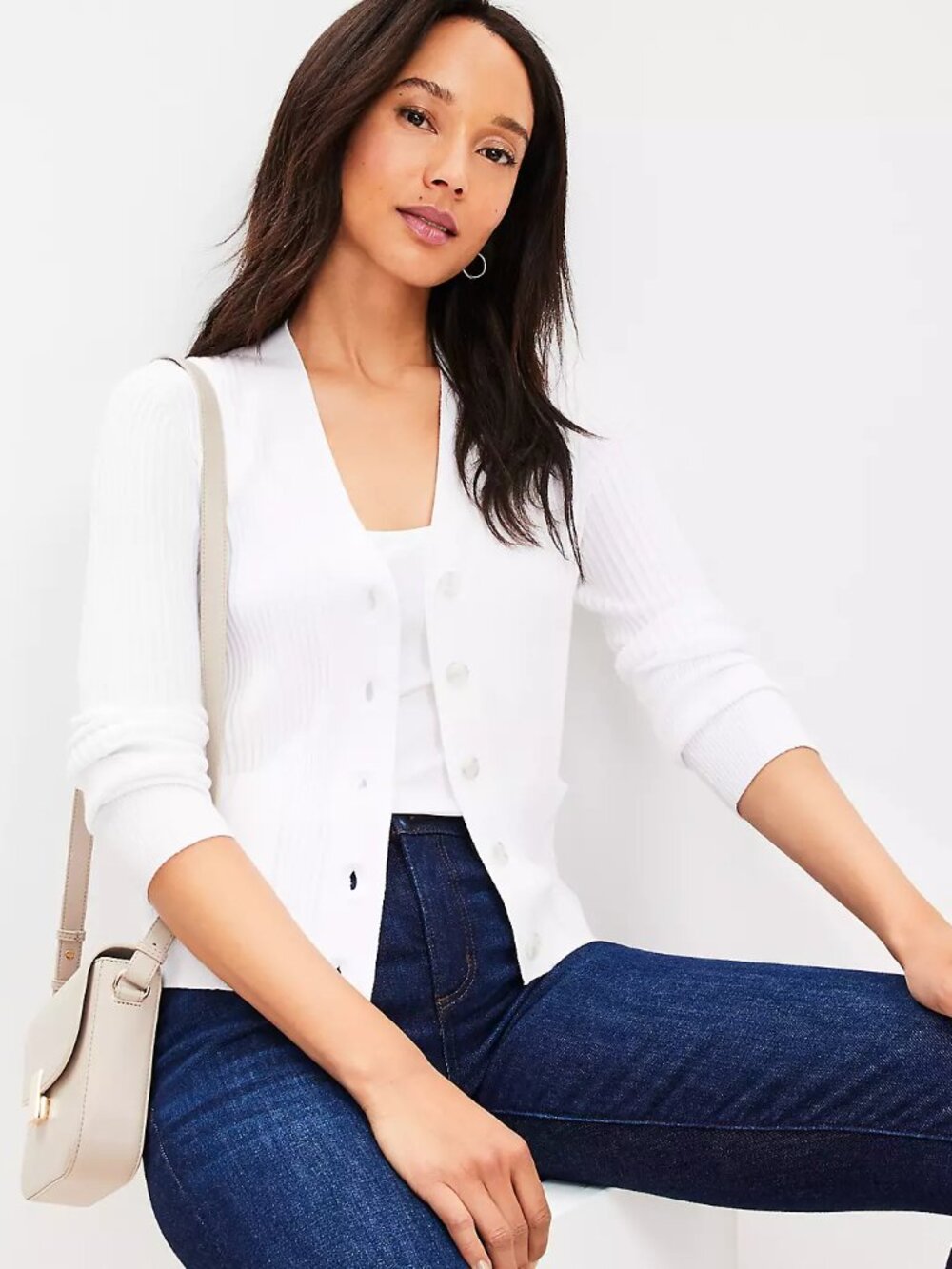 LOFT Ribbed Pocket V-neck Cardigan, Size S, Like New